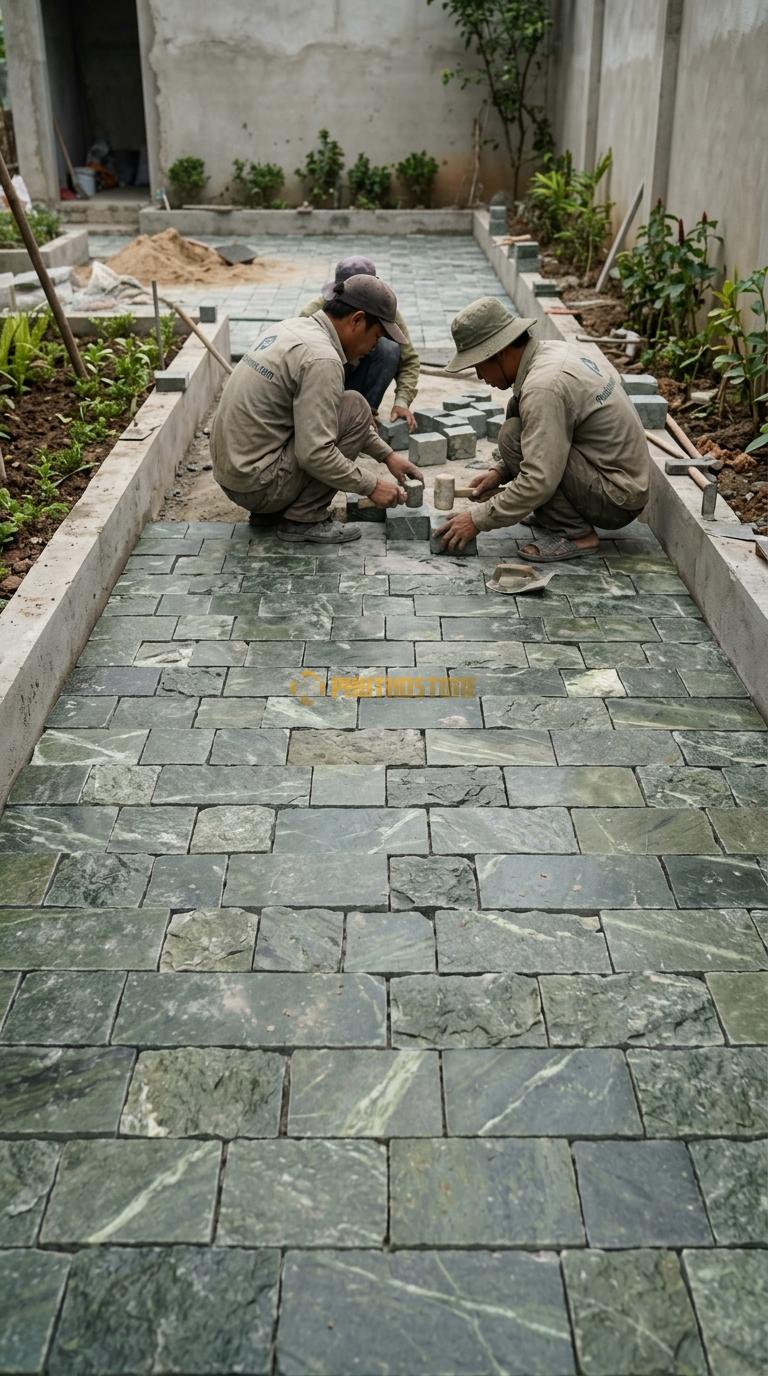 Đá Cubic Serpentine Lát Sân Kiểu Ghép Khối Sân Quán Cafe KT Viên 10x10x5cm