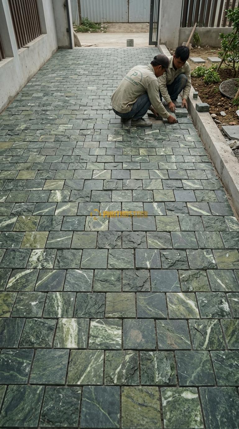 Đá Cubic Serpentine Lát Sân Kiểu Sole Sân Biệt Thự KT Viên 10x10x10cm
