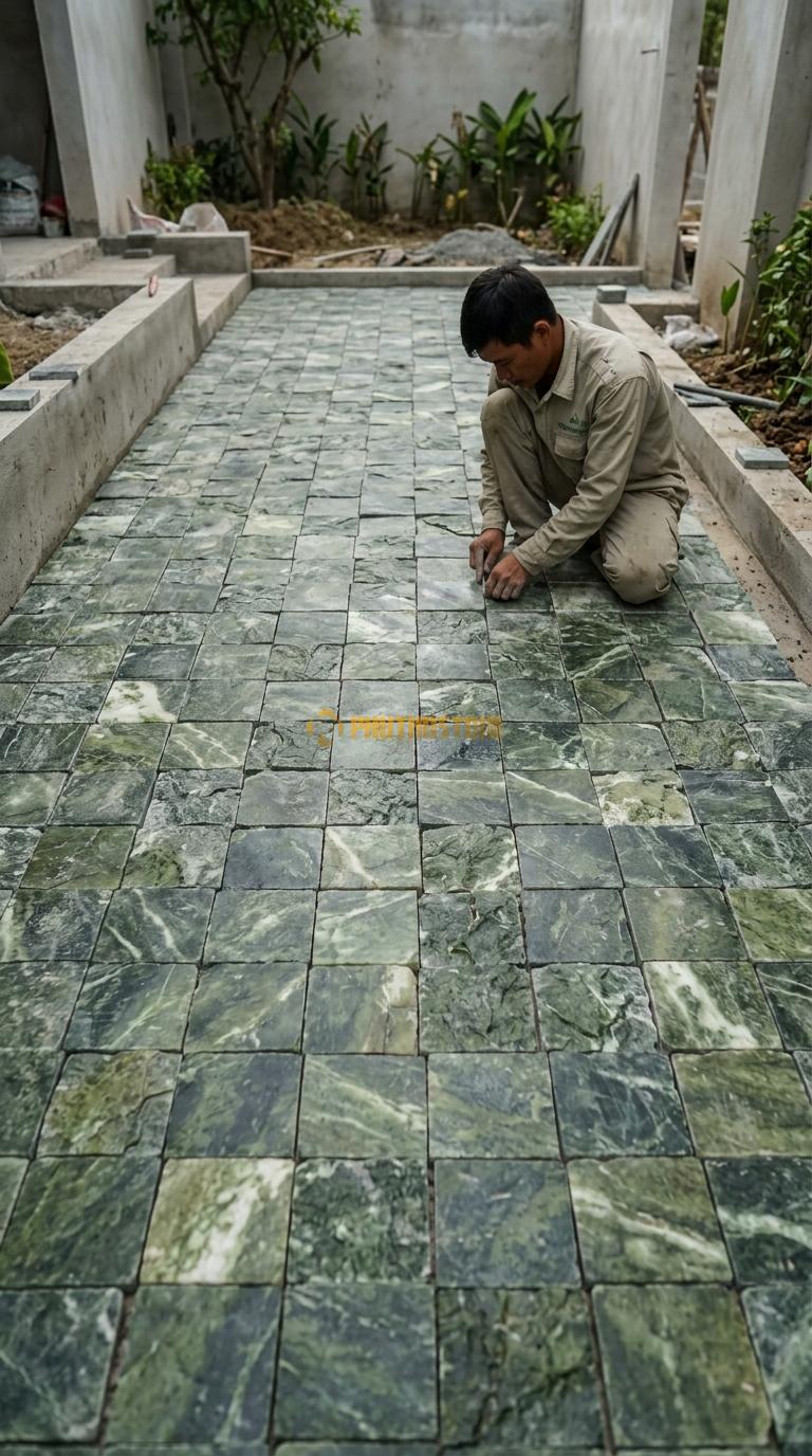 Đá Cubic Serpentine Lát Sân Kiểu Tự Do Sân Resort KT Viên 10x10x8cm