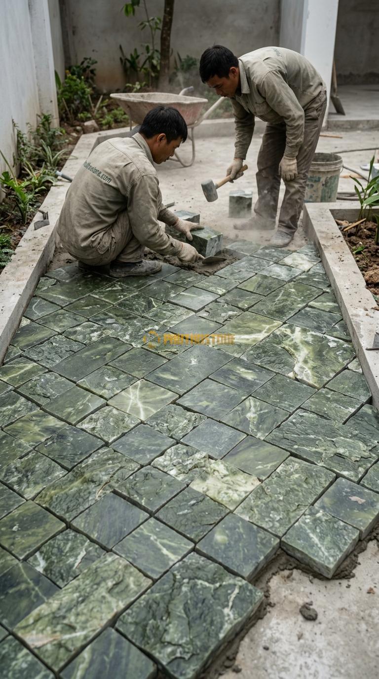 Đá Cubic Serpentine Lát Sân Vuông Sân Vườn KT Viên 10x10x5cm