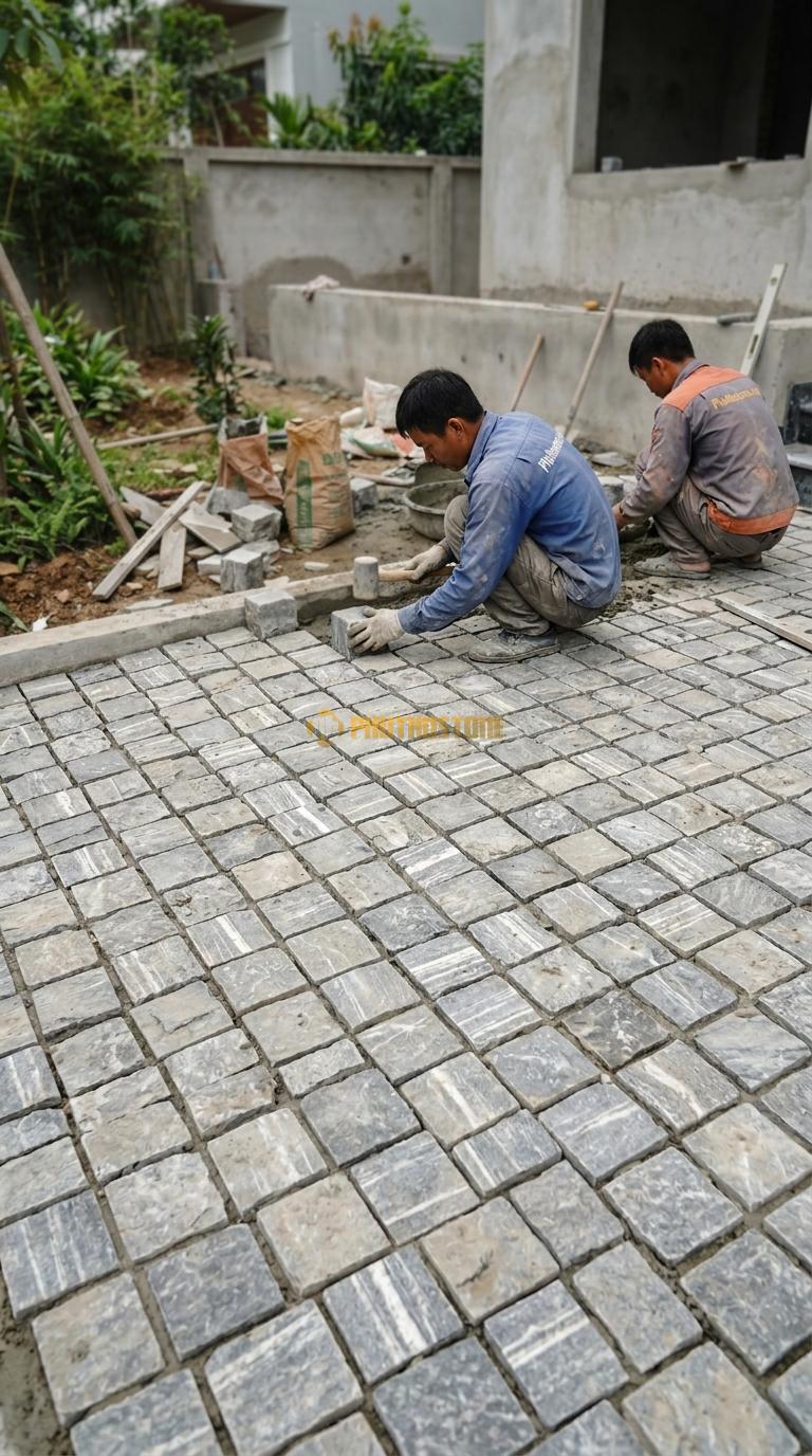 Đá Cubic Sọc Dưa Lát Sân Kiểu Caro Sân Trước Nhà KT Viên 15X15X5cm