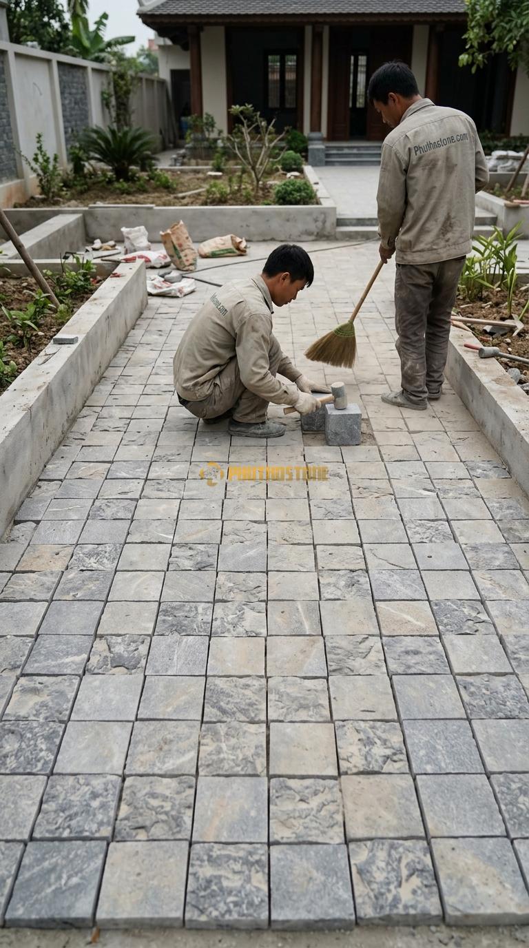 Đá Cubic Sọc Dưa Lát Sân Kiểu Sole Sân Biệt Thự KT Viên 10x10x10cm