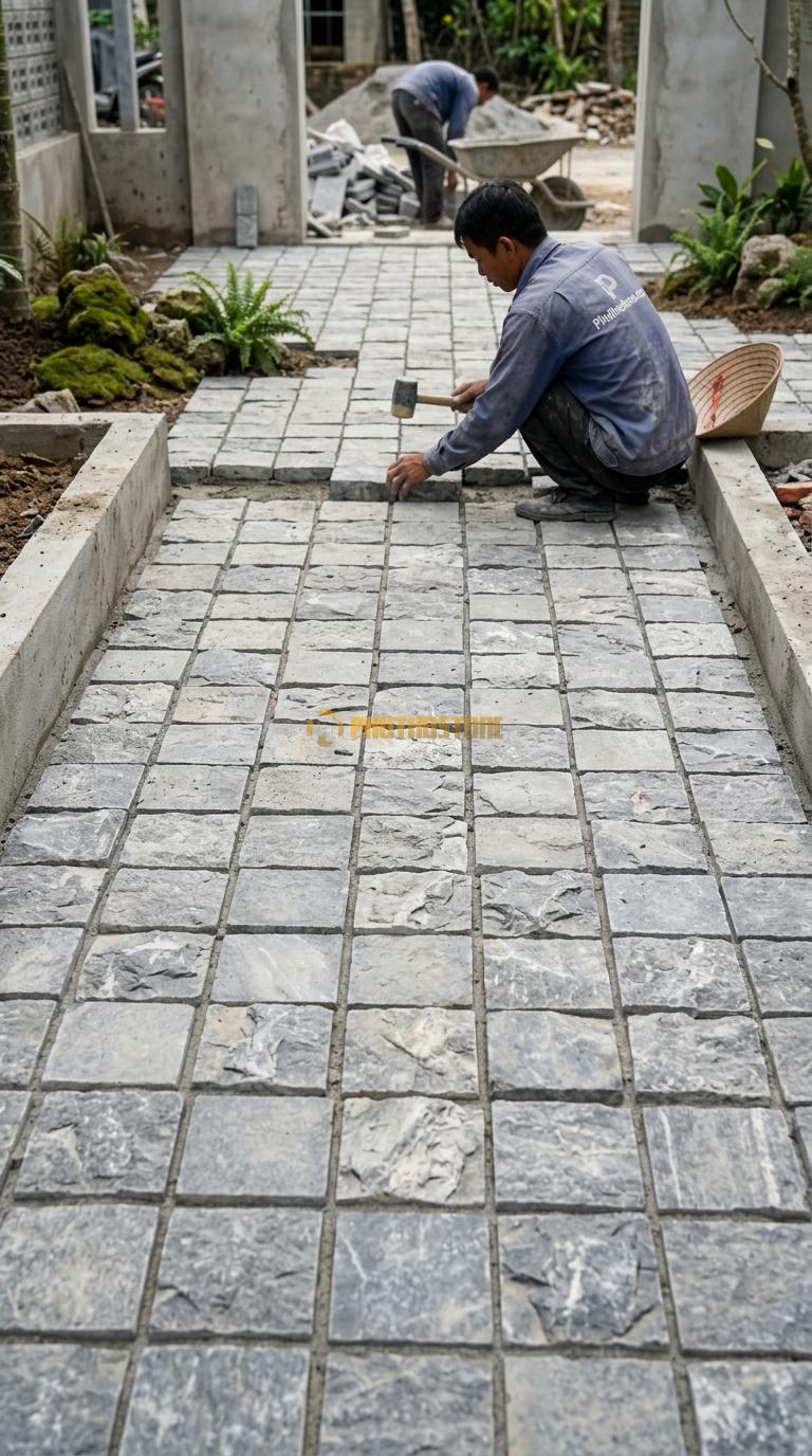 Đá Cubic Sọc Dưa Lát Sân Vuông Sân Vườn KT Viên 10x10x5cm
