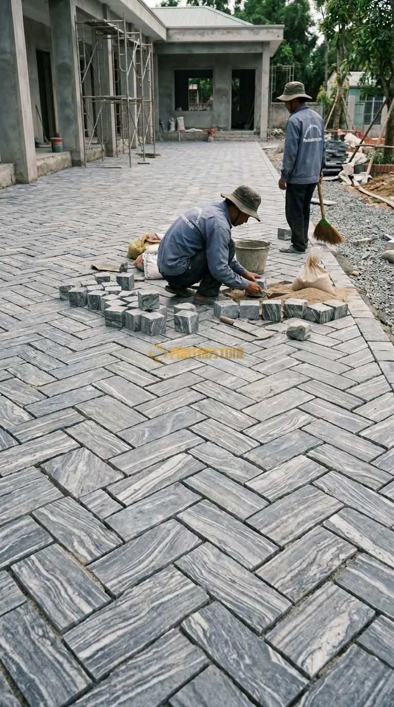 Đá Cubic Vân Mây Lát Sân Kiểu Đan Chéo Sân Trường Học KT Viên 10x10x10cm