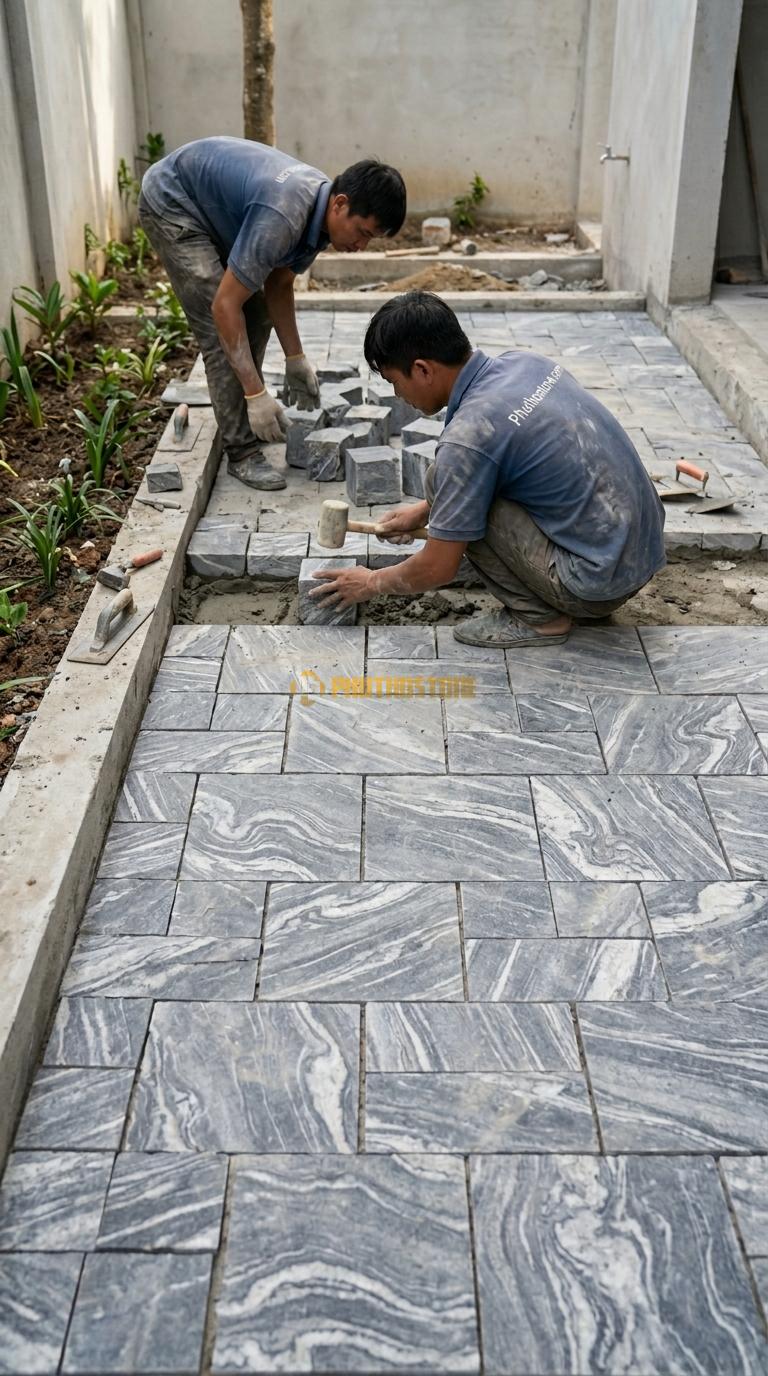 Đá Cubic Vân Mây Lát Sân Kiểu Sole Sân Biệt Thự KT Viên 10x10x10cm
