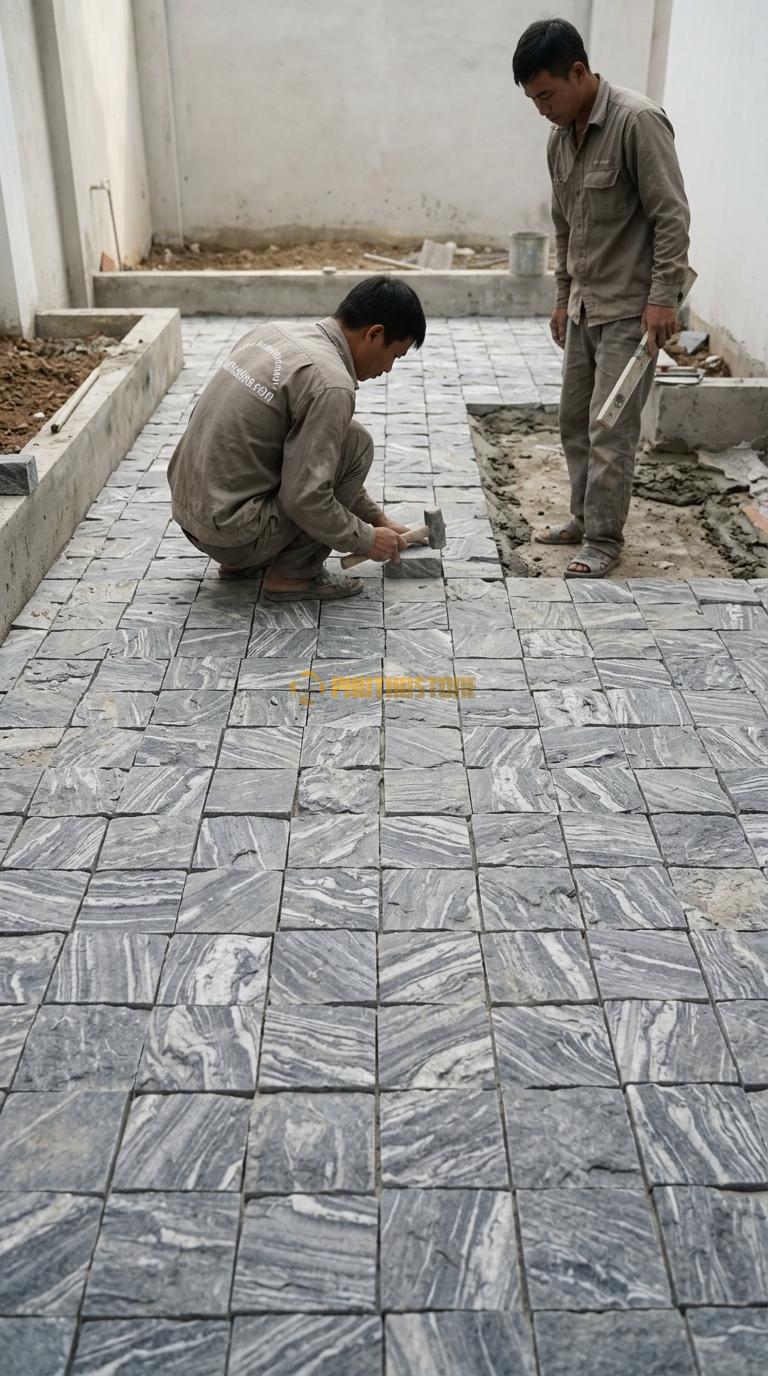 Đá Cubic Vân Mây Lát Sân Kiểu Xếp Thẳng Sân Nhà Phố KT Viên 10x10x8cm