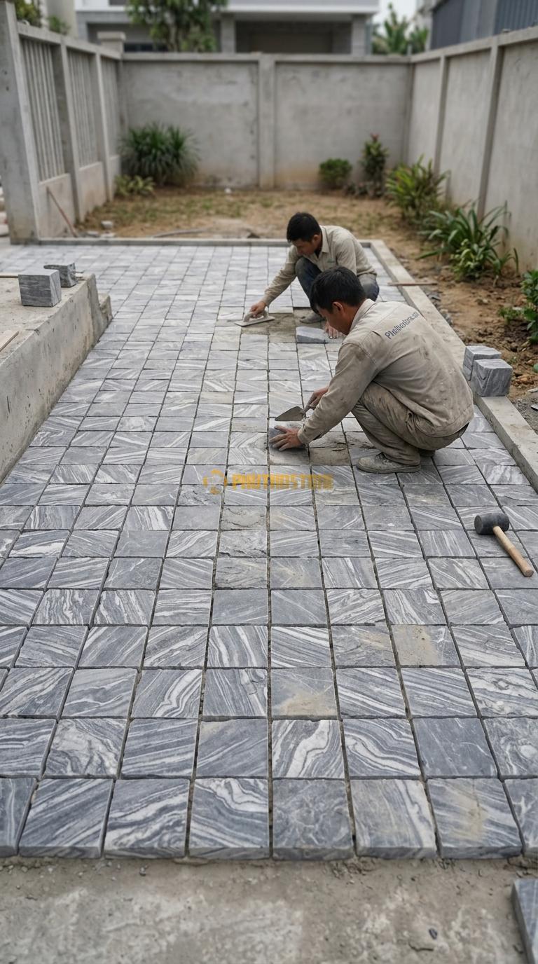 Đá Cubic Vân Mây Lát Sân Vuông Sân Vườn KT Viên 10x10x5cm