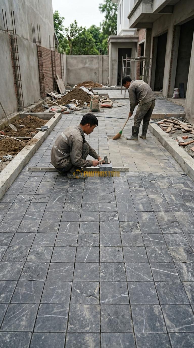 Đá Cubic Xanh Đen Lát Sân Kiểu Sole Sân Biệt Thự KT Viên 10x10x10cm