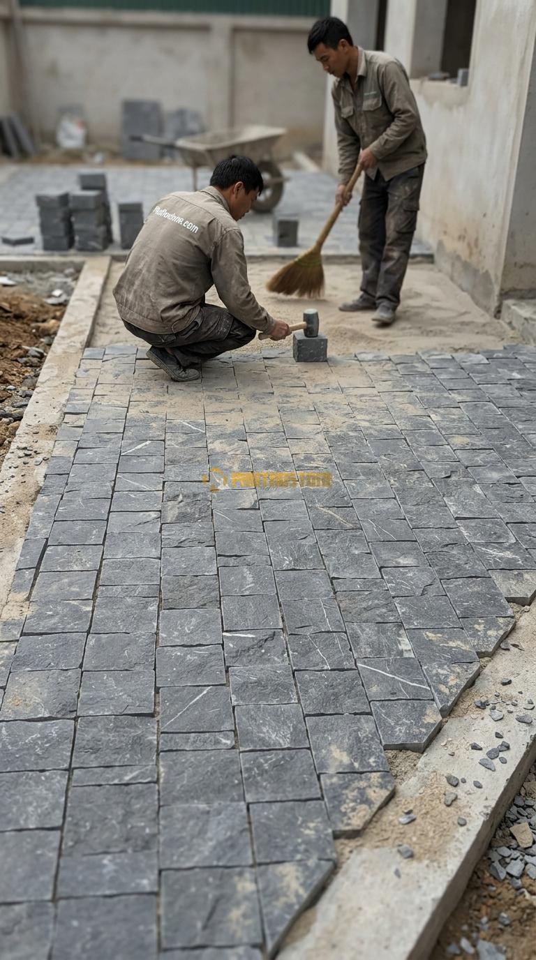Đá Cubic Xanh Đen Lát Sân Vuông Sân Vườn KT Viên 10x10x5cm