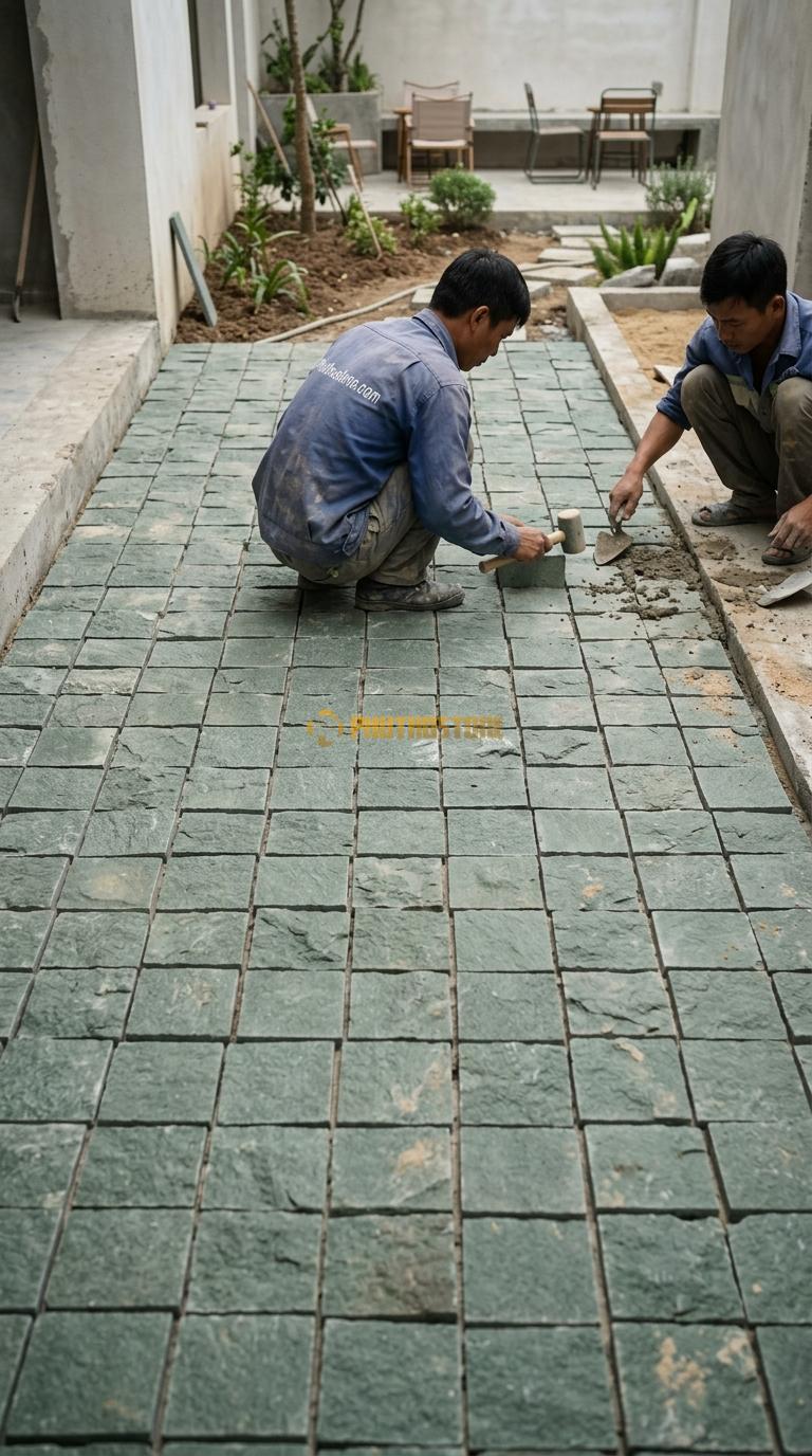 Đá Cubic Xanh Rêu Lát Sân Kiểu Ghép Khối Sân Quán Cafe KT Viên 10x10x5cm