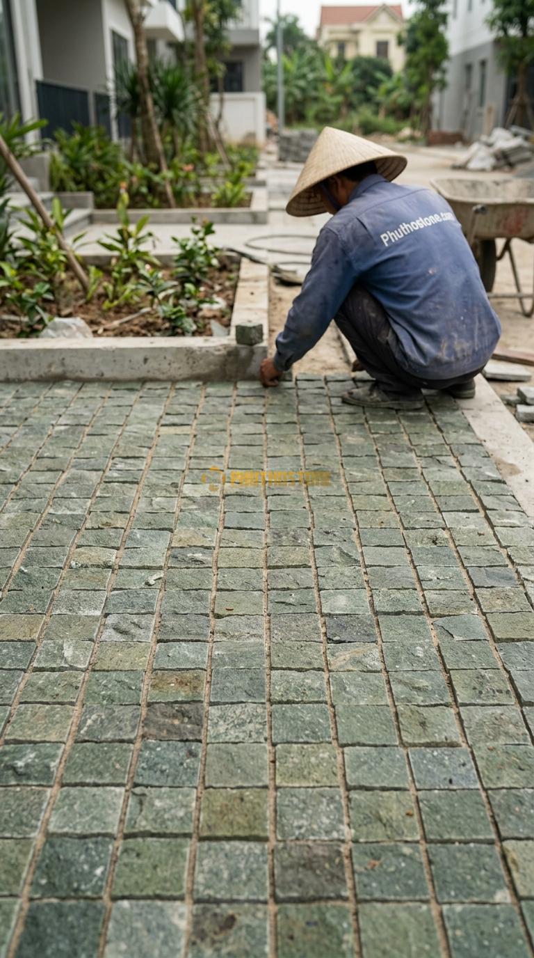 Đá Cubic Xanh Rêu Lát Sân Vuông Sân Vườn KT Viên 10x10x5cm