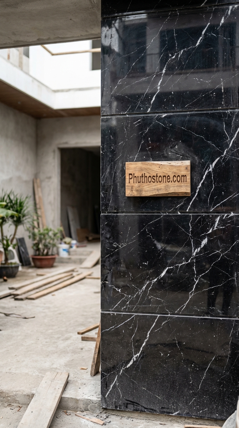 Đá đen Thiên An ốp tường ngoài trời, bề mặt chẻ tay Slate, Kích thước 20x20cm
