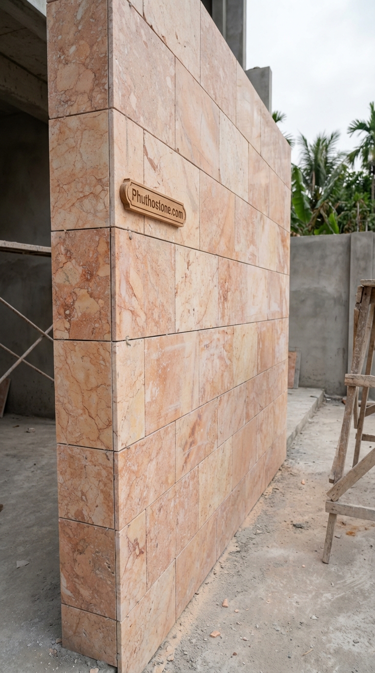 Đá hồng ốp tường ngoài trời, bề mặt mài giả cổ, Kích thước 10x20cm
