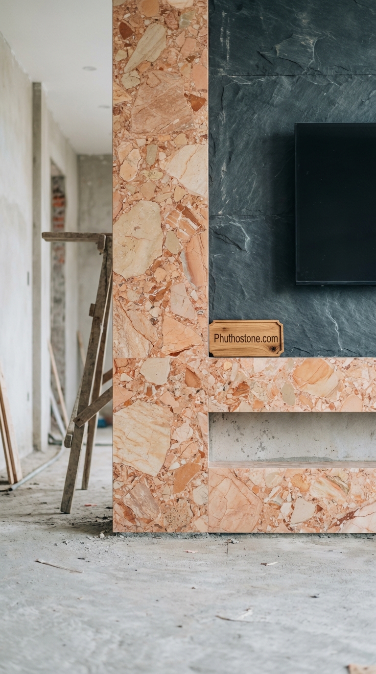 Đá Granite Hồng Băm Hoạ Tiết 3cm Lát Sân Nhà 400x400cm