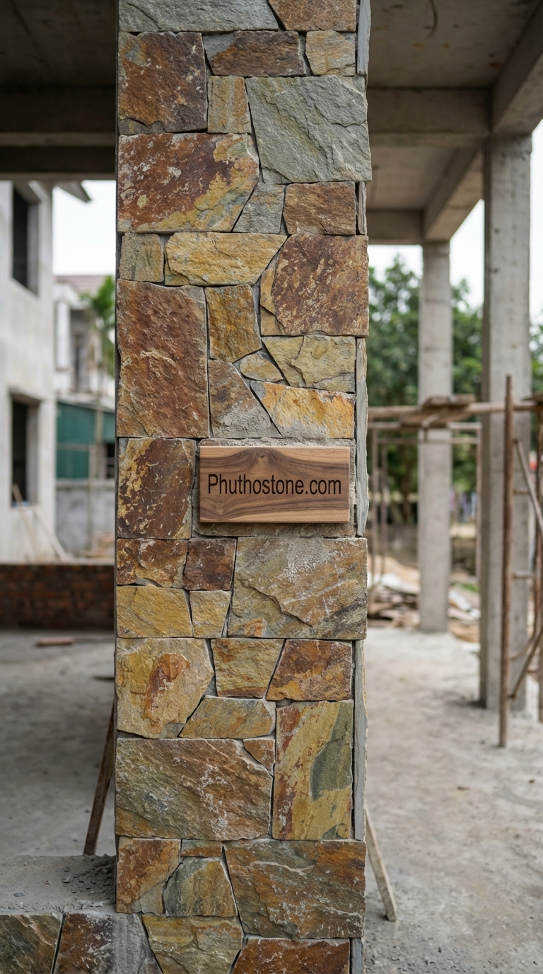 Đá Lai châu ốp mặt tiền, bề mặt bóc lồi nhẹ, Kích thước 15x30cm