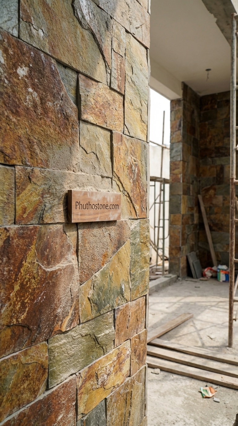 Đá Lai châu ốp mặt tiền, bề mặt chẻ tay (Slate), Kích thước 10x20cm