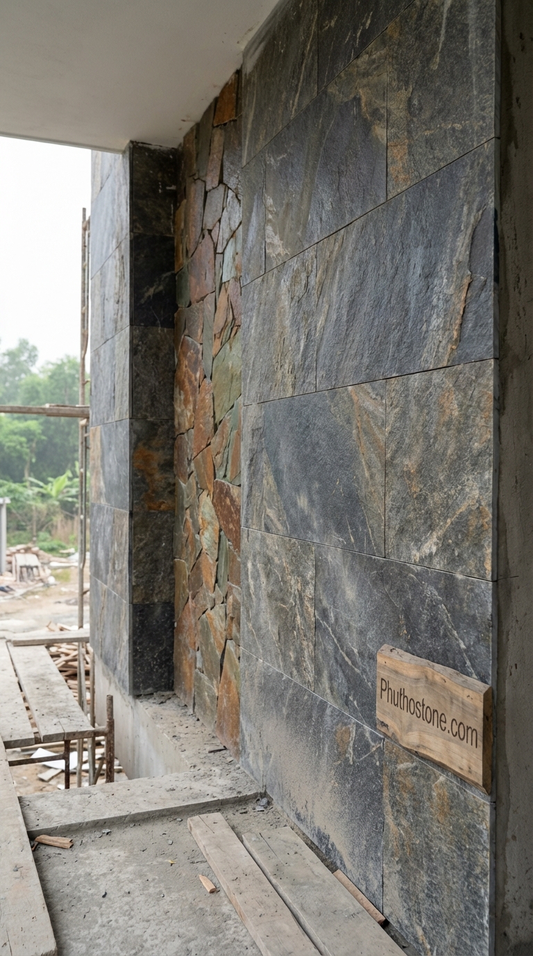 Đá Lai châu ốp mặt tiền, bề mặt khò mặt, Kích thước 30x60cm