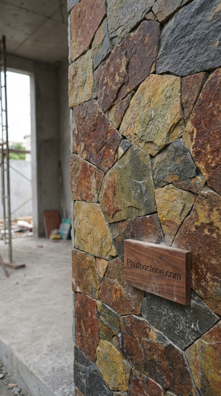 Đá Lai châu ốp mặt tiền, bề mặt mài bóng sang trọng, Kích thước 60x120cm