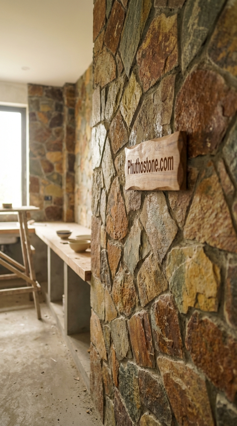 Đá Lai châu ốp tường bếp, bề mặt mài bóng, Kích thước 80x80cm