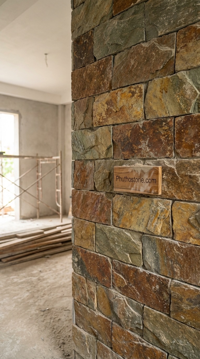 Đá Lai châu ốp tường độc đáo, bề mặt đục tay nghệ thuật, Kích thước 20x40cm