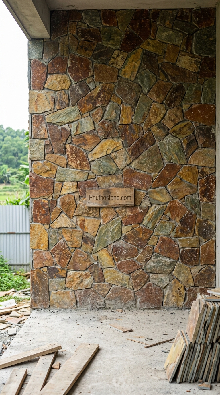 Đá Lai châu ốp tường ngoài trời, bề mặt tổ ong lỗ nhỏ, Kích thước 15x30cm