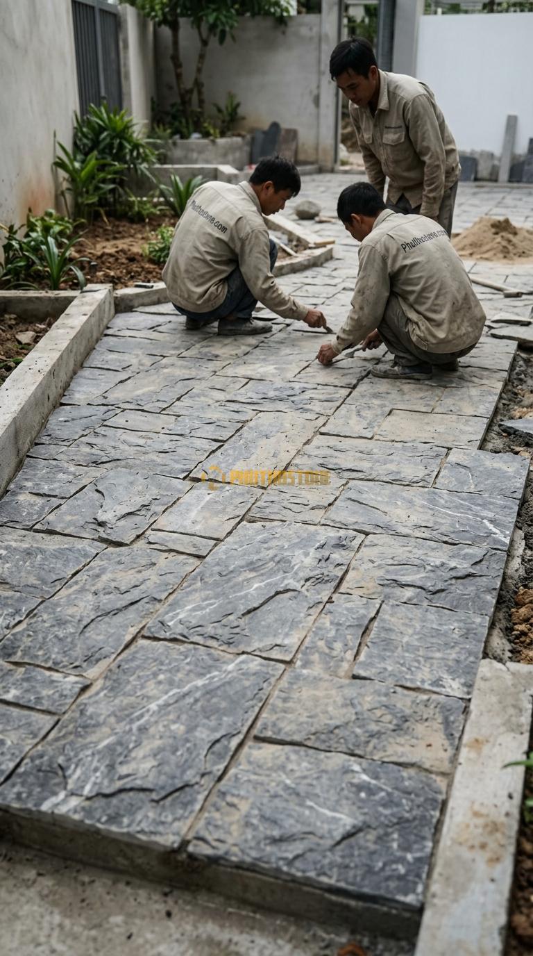 Đá Mosaic Đá Đen Chỉ Trắng Vỉ 30×30 Lát Giếng Trời