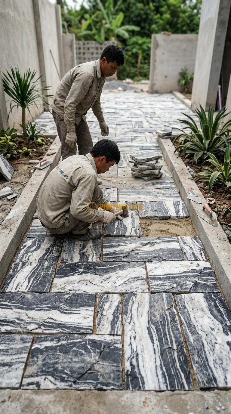 Đá Mosaic Đá Tuyết Sơn Vỉ 30×30 Lát Giếng Trời