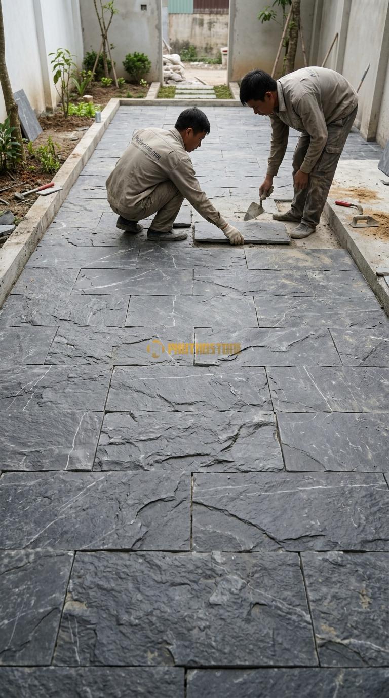 Đá Mosaic Đá Xanh Đen Vỉ 30×30 Lát Giếng Trời