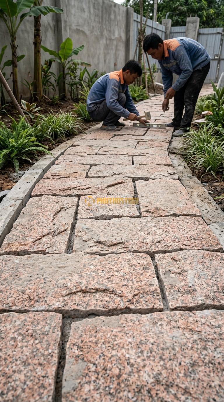 Đá Mosaic Granite Hồng Vỉ 30×30 Lát Tiểu Cảnh Sân Vườn