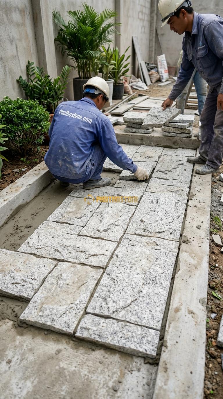Đá Mosaic Granite Trắng Muối Tiêu Vỉ 30×30 Lát Giếng Trời