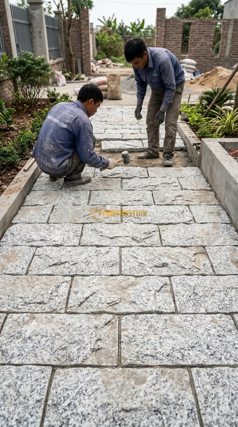 Đá Mosaic Granite Trắng Muối Tiêu Vỉ 30×30 Lát Tiểu Cảnh Sân Vườn