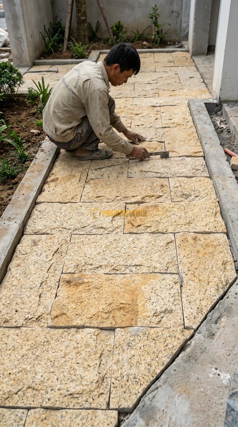 Đá Mosaic Granite Vàng Vỉ 30×30 Lát Tiểu Cảnh Sân Vườn