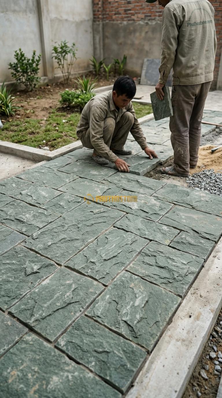 Đá Mosaic Xanh Rêu Vỉ 30×30 Lát Giếng Trời