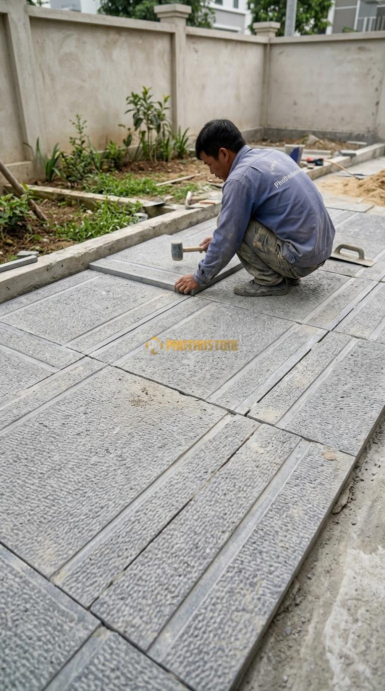 Đá Ong Xám Băm Hoạ Tiết 2cm Lát Sân Trước 500x500cm