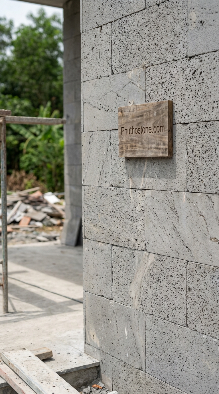 Đá ong xám ốp mặt tiền, bề mặt ghép thanh đa sắc, Kích thước 10x50cm