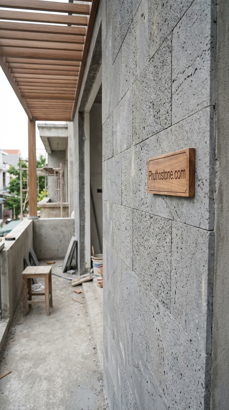 Đá Ong Xám Băm Mặt 3cm Lát Sân Resort 600x600cm