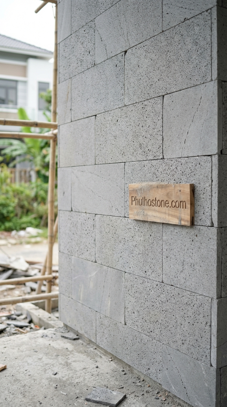 Đá ong xám ốp tường ngoài trời, bề mặt băm mặt toàn phần, Kích thước 20x40cm
