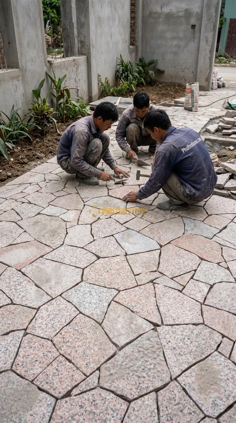 Đá Rối Granite Hồng Lát Sân Nhà Phố