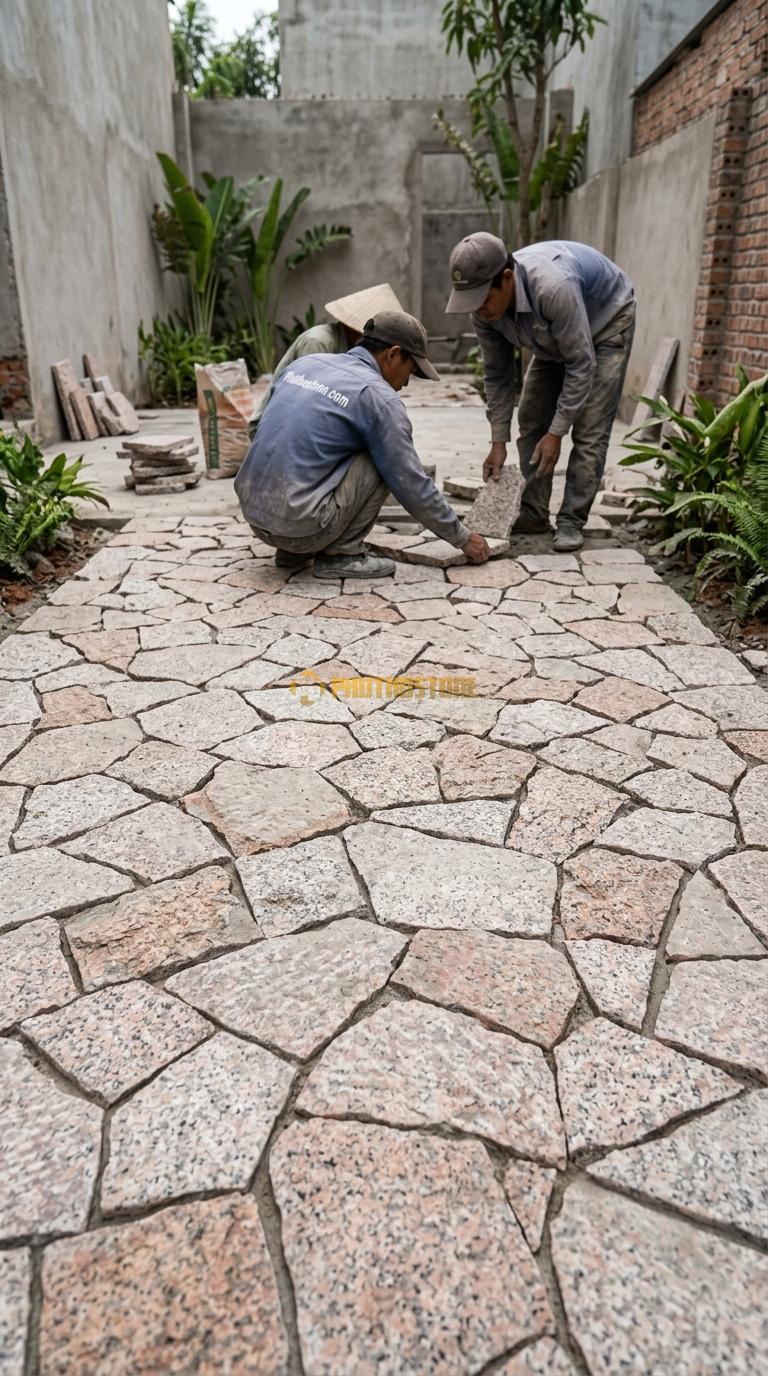 Đá Rối Granite Hồng Lát Sân Vườn Tự Nhiên