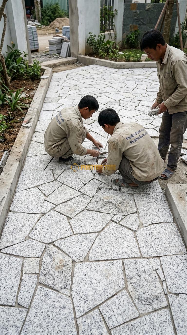 Đá Rối Granite Trắng Muối Tiêu Lát Sân Vườn Tự Nhiên