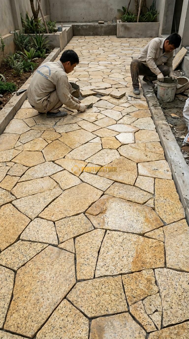 Đá Rối Granite Vàng Lát Sân Quán Cafe