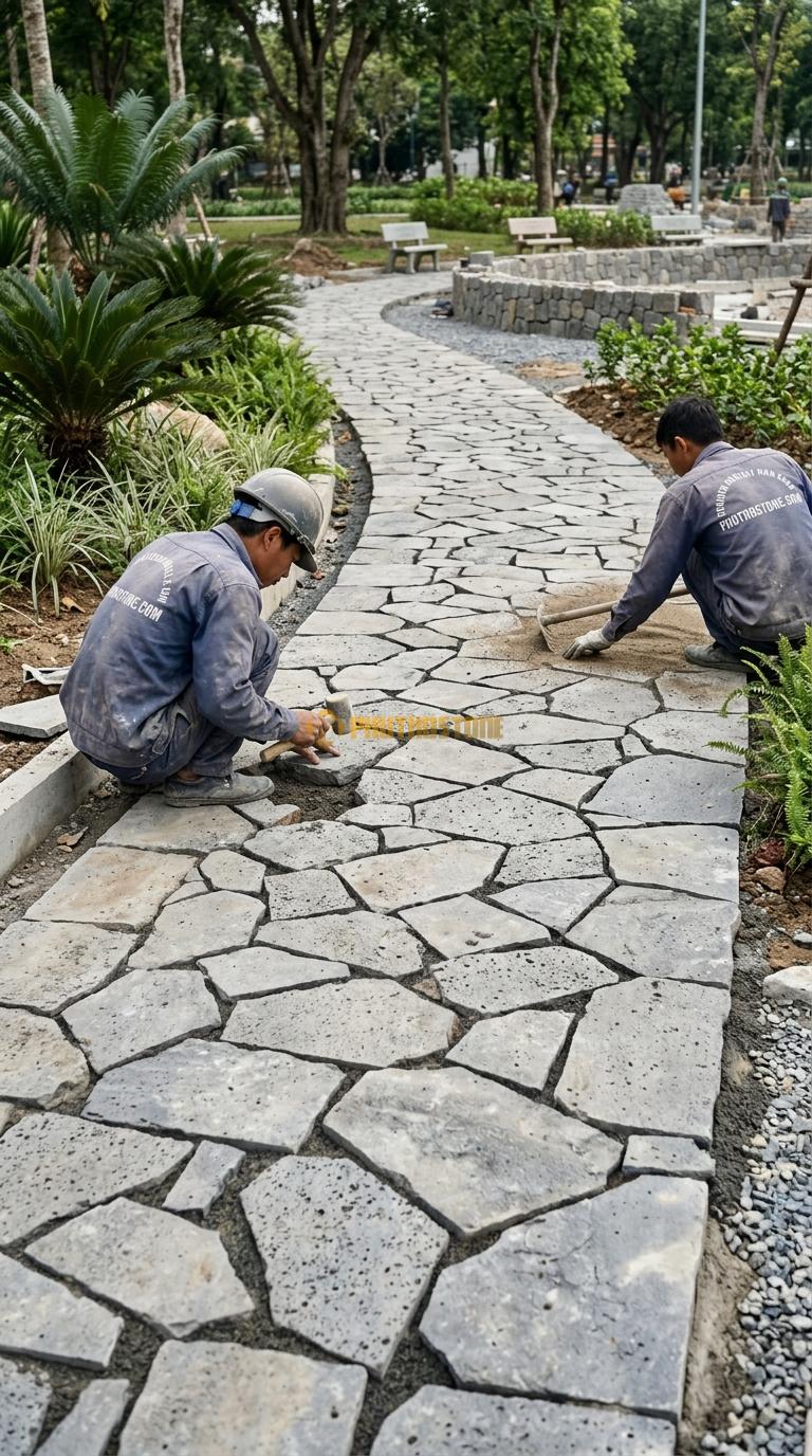 Đá Rối Lát Lối Đi Công Viên Đá Ong Xám