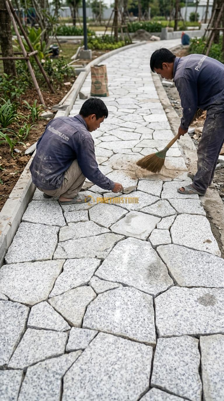 Đá Rối Lát Lối Đi Công Viên Granite Trắng Muối Tiêu