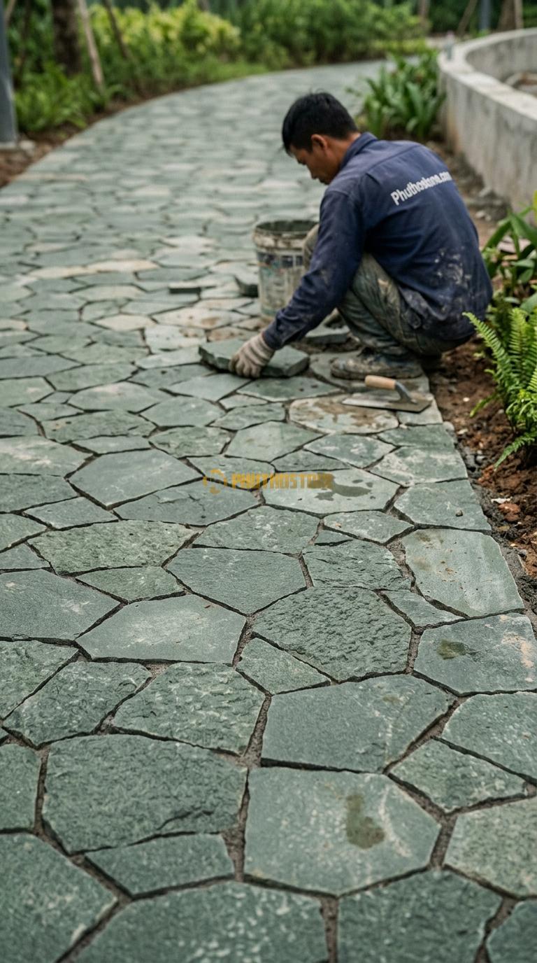 Đá Rối Lát Lối Đi Công Viên Xanh Rêu