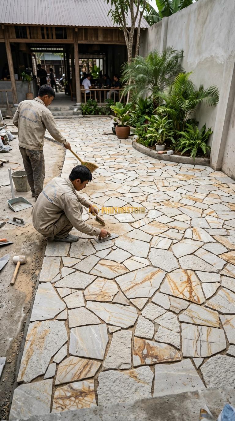 Đá Rối Vàng Kim Tuyến Lát Sân Quán Cafe