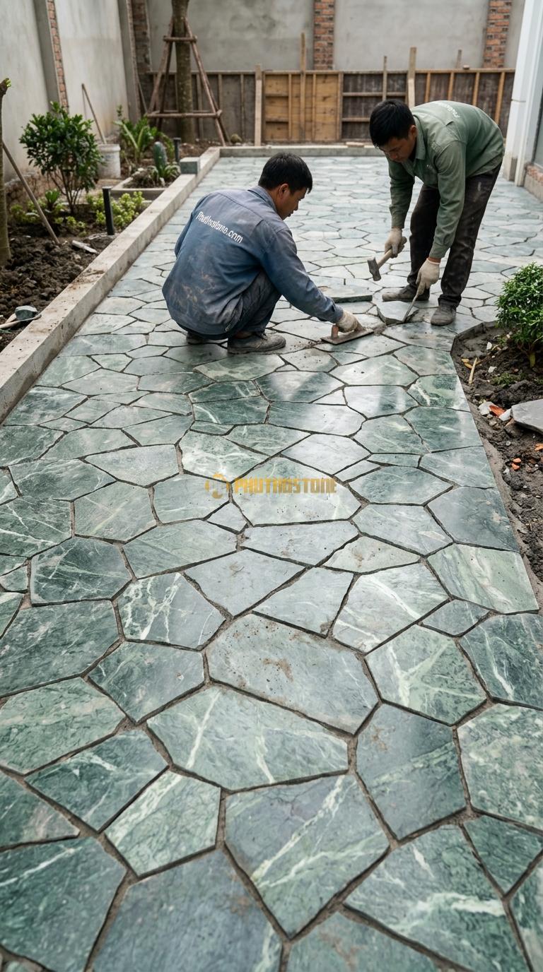 Đá Rối Xanh Ấn Lát Sân Biệt Thự