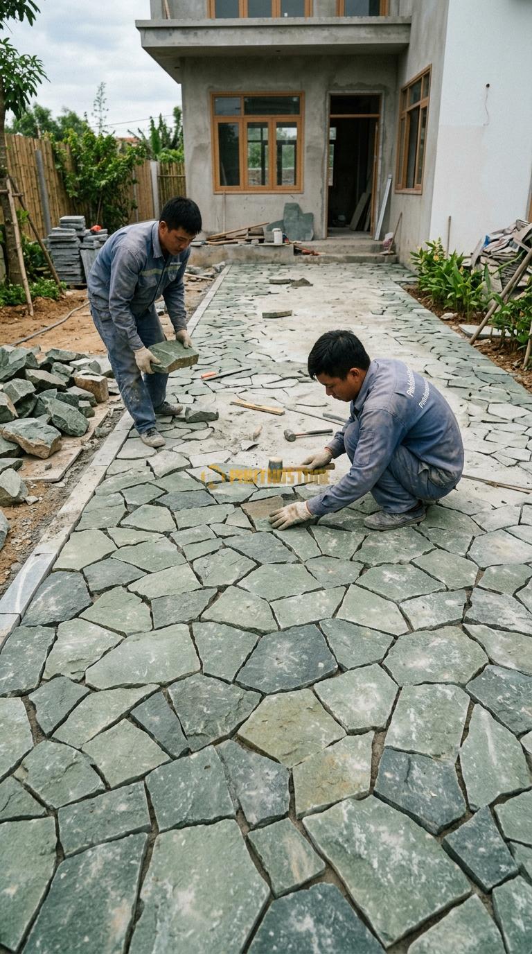 Đá Rối Xanh Rêu Lát Sân Nhà Phố