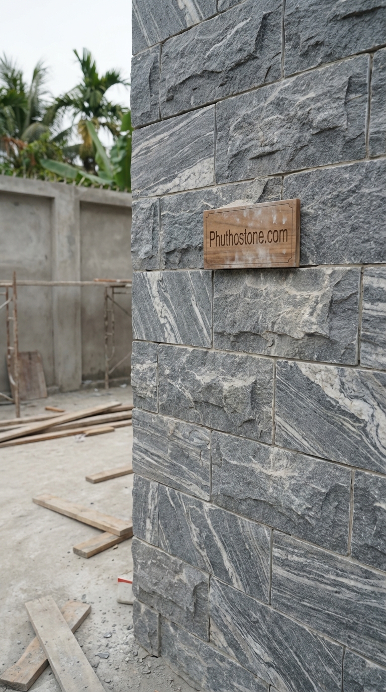 Đá sọc dưa ốp tường ngoài trời, bề mặt bóc lồi, Kích thước 10x20cm
