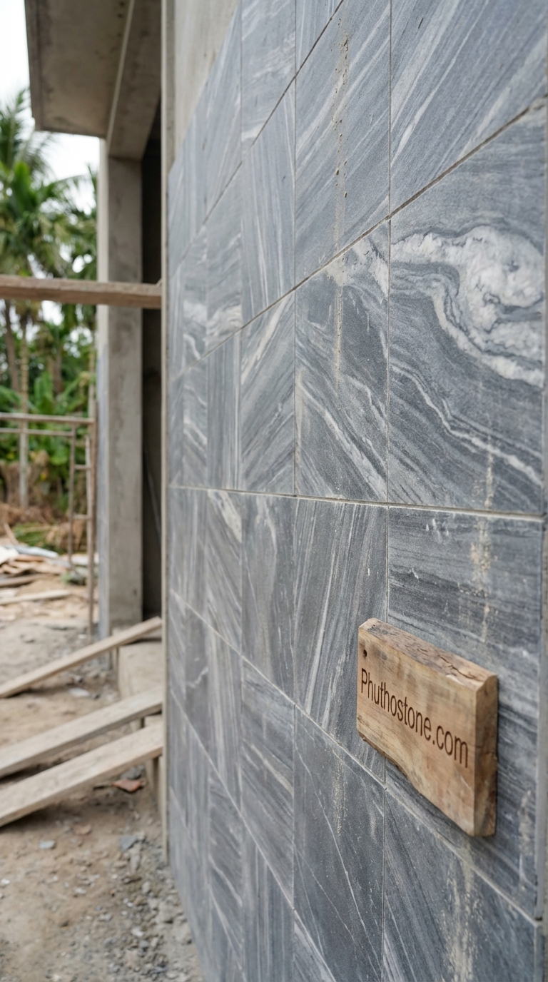 Đá sọc dưa ốp tường ngoài trời, bề mặt chẻ tay Slate, Kích thước 20x20cm