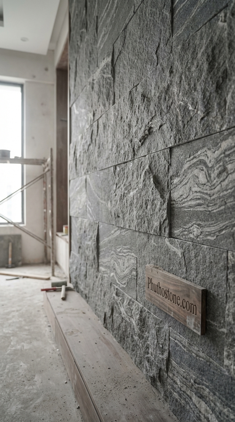 Đá Granite Trắng Muối Tiêu Băm Hoạ Tiết 2cm Lát Lối Đi 300x600cm